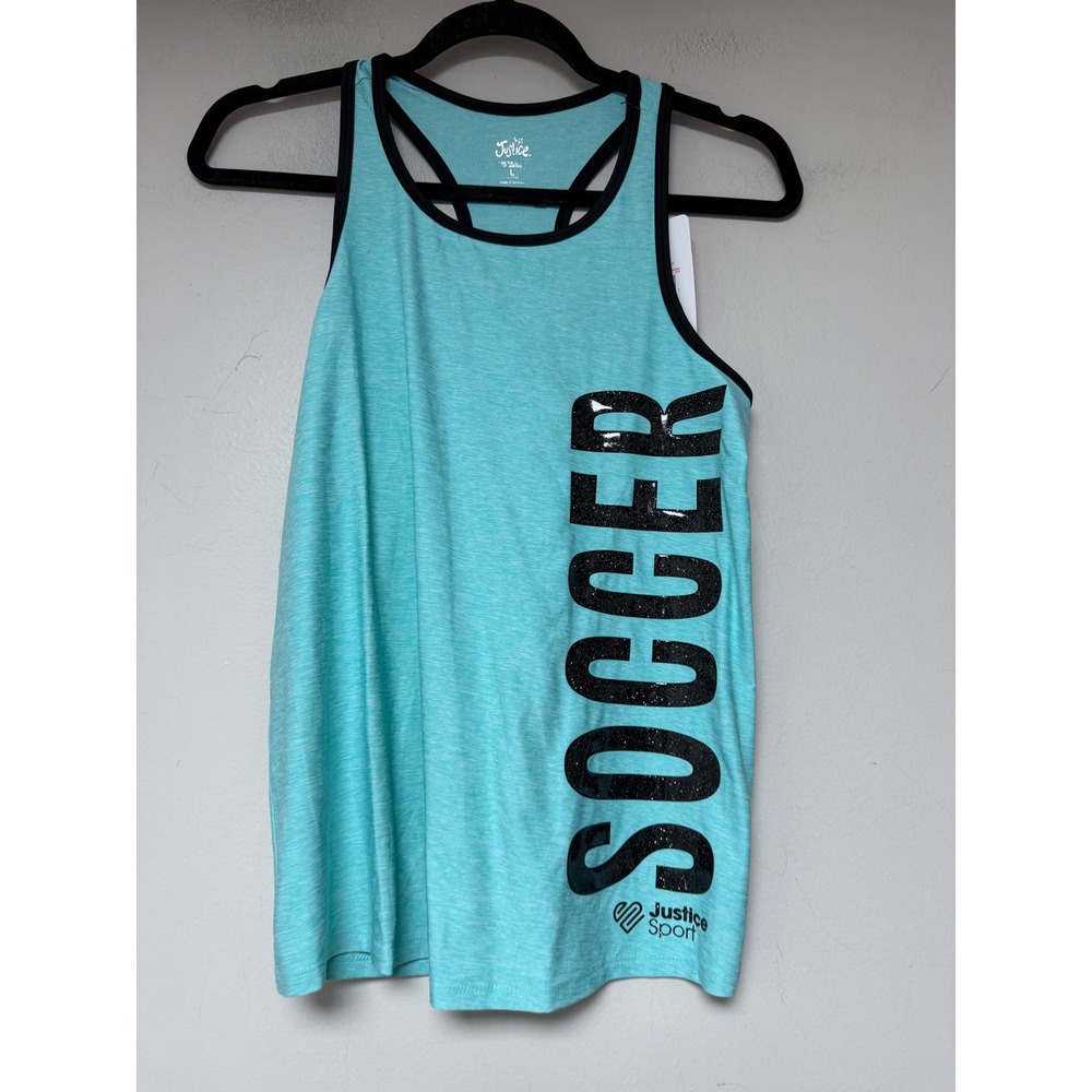 Justice Soccer Tank Top Girls L 12/14 Mint Green NEW Sporty Racerback 305332